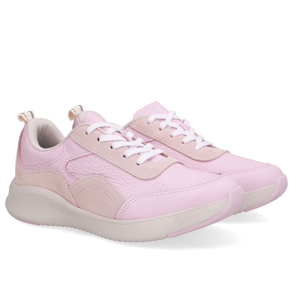 Tênis Rosa Couro Cadarço Rosa/Bege 2