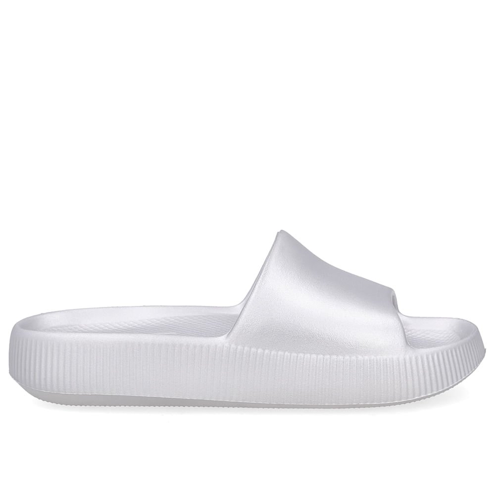 Chinelo Slide Prata Poofy Salto Plataforma Eva