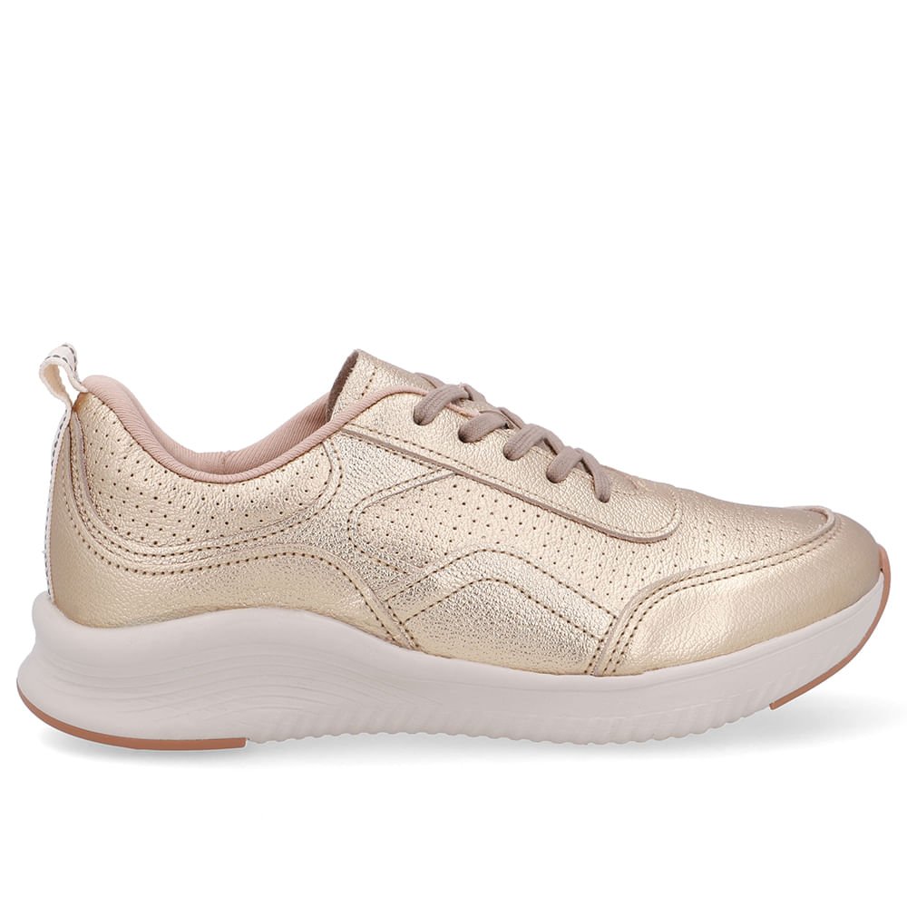 Tênis Dourado Couro Cadarço