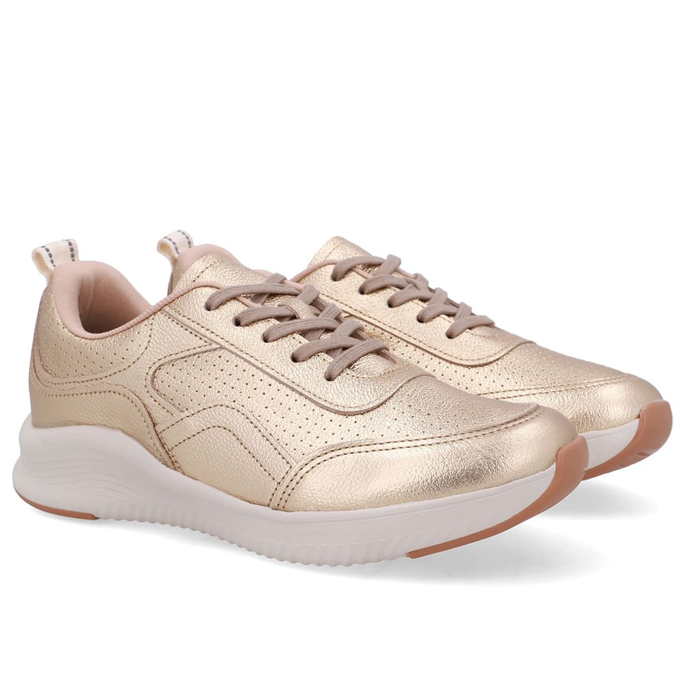 Tênis Dourado Couro Cadarço Dourado 2