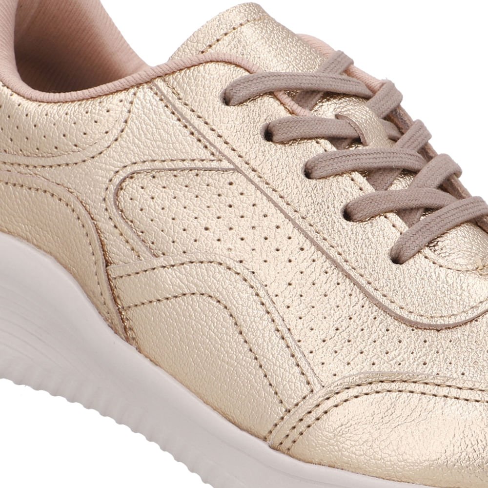 Tênis Dourado Couro Cadarço Dourado 4