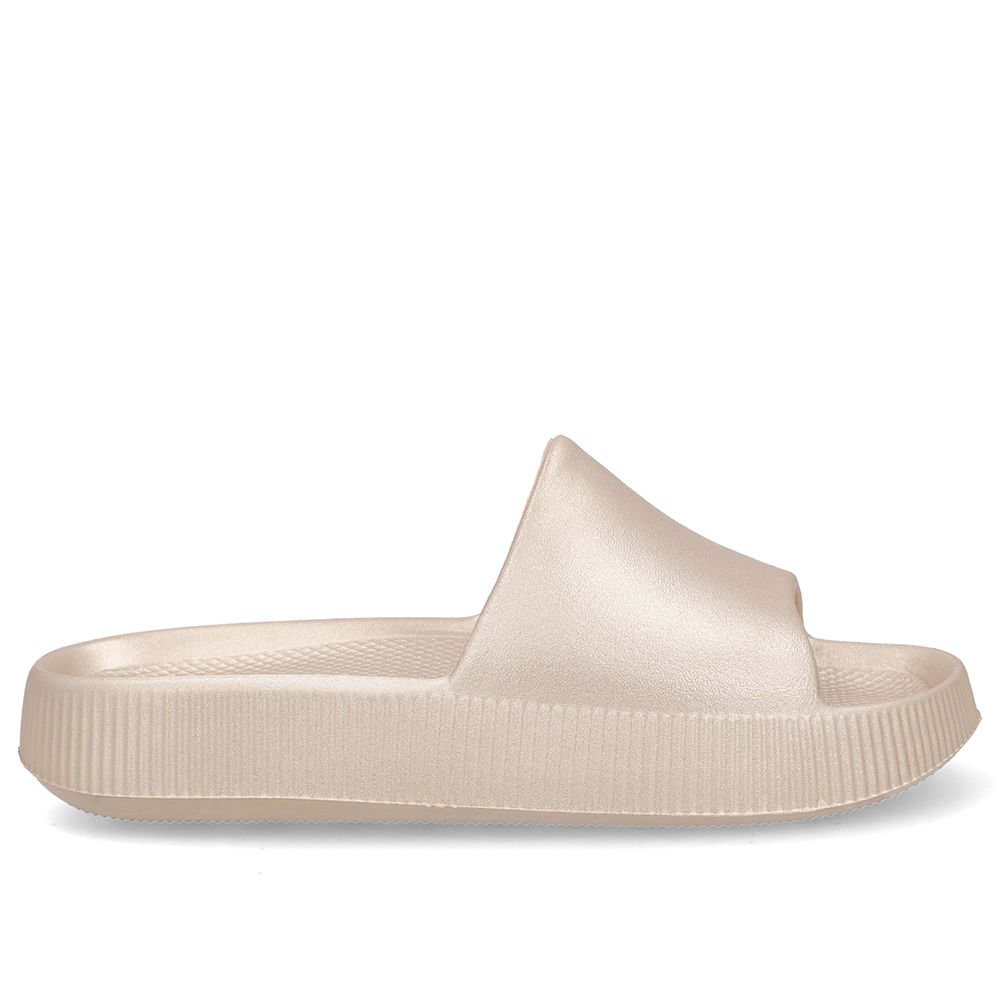 Chinelo Slide Dourada Poofy Salto Plataforma Eva