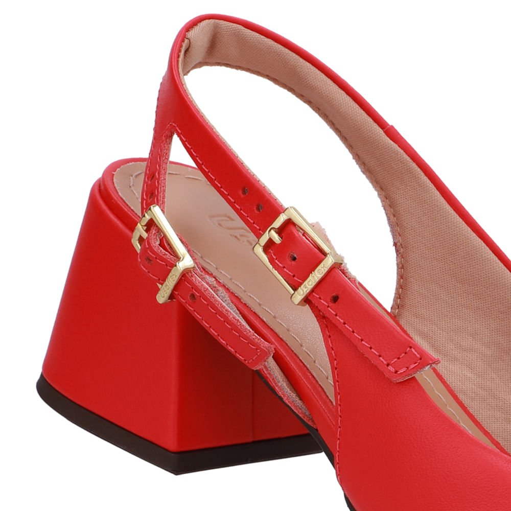 Slingback Vermelho Salto Bloco Couro Tira Dupla Lateral Vermelho 4
