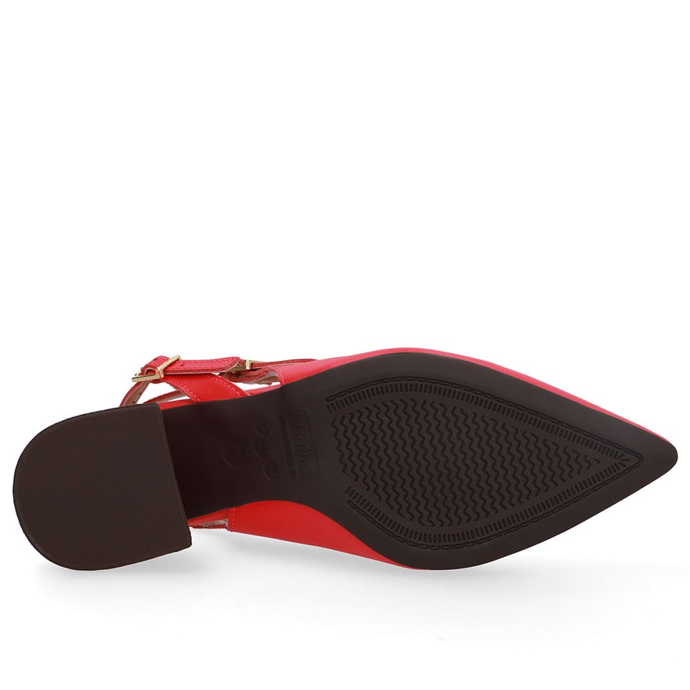 Slingback Vermelho Salto Bloco Couro Tira Dupla Lateral Vermelho 5