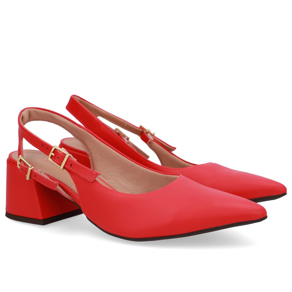 Slingback Vermelho Salto Bloco Couro Tira Dupla Lateral Vermelho 2