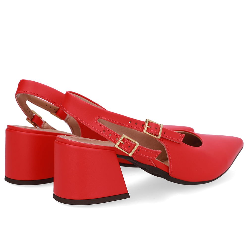 Slingback Vermelho Salto Bloco Couro Tira Dupla Lateral Vermelho 3