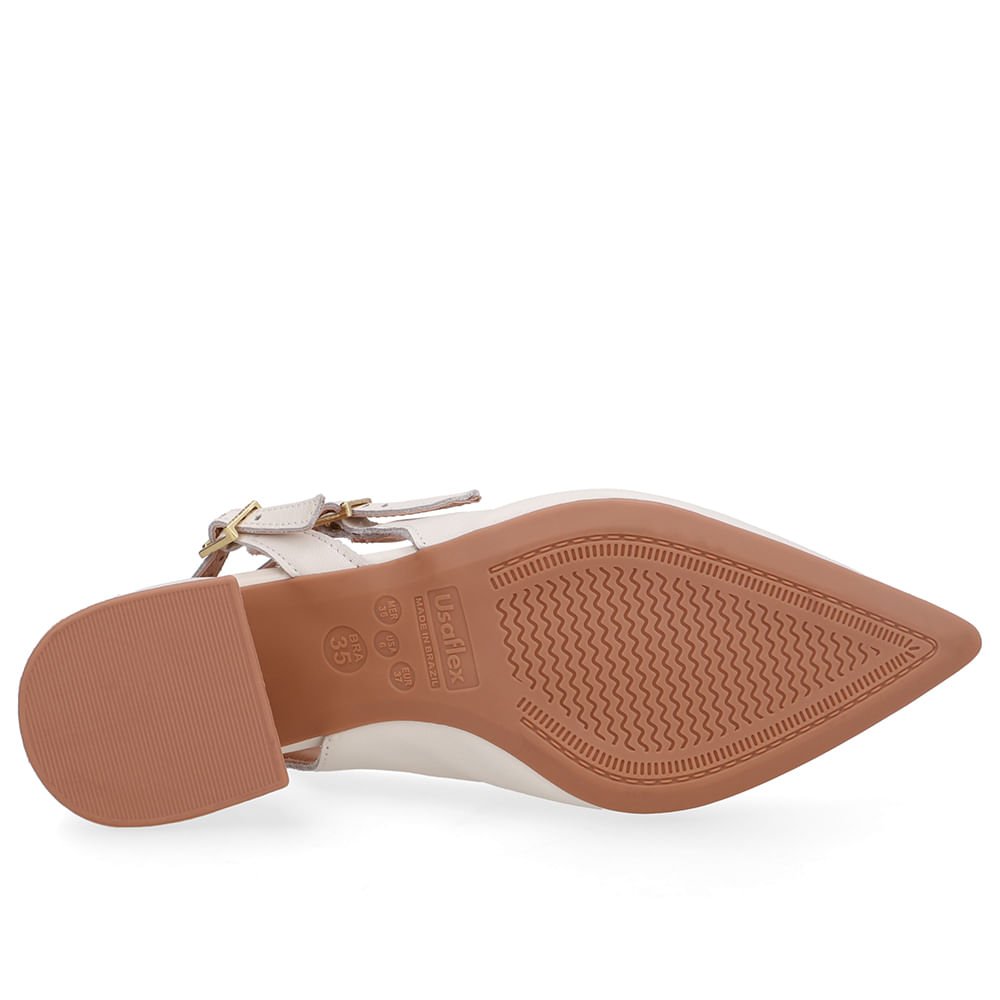 Slingback Branco Marfim Salto Bloco Couro Tira Dupla Lateral Marfim 5