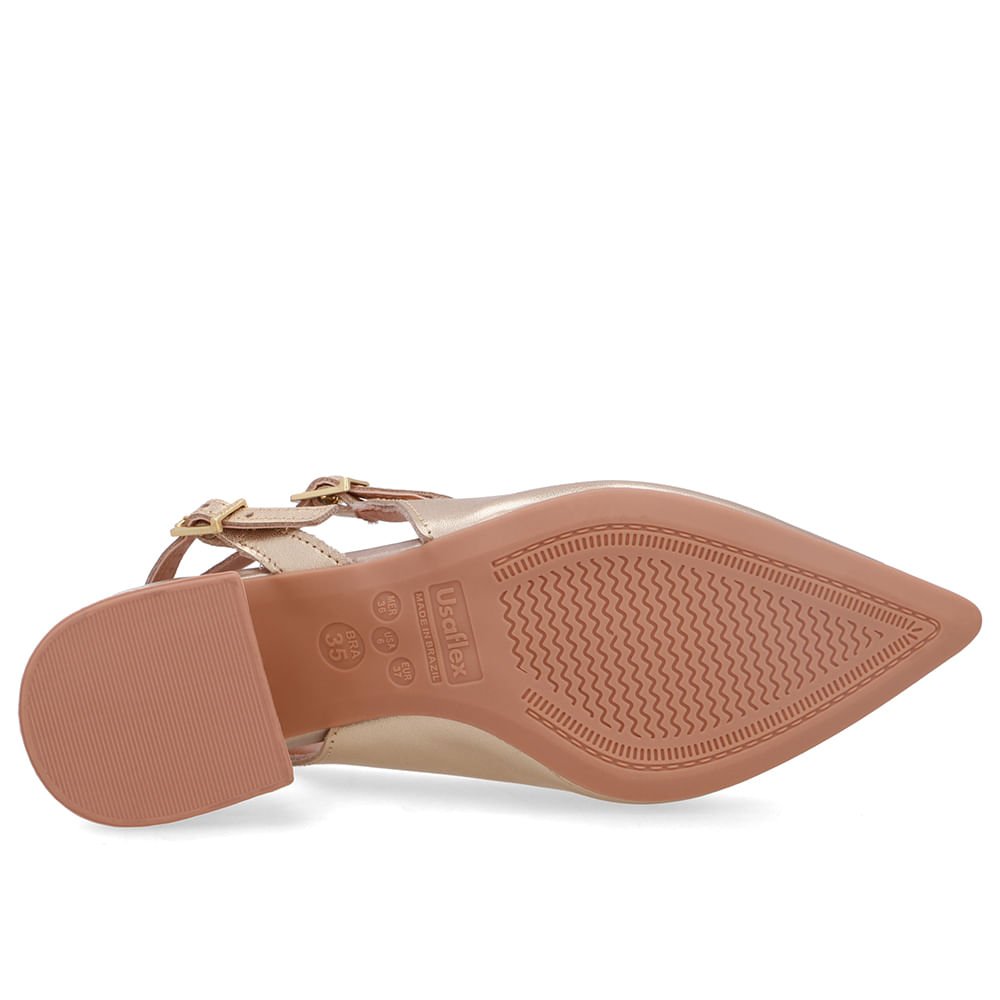 Slingback Dourado Salto Bloco Couro Tira Dupla Lateral Dourado 5
