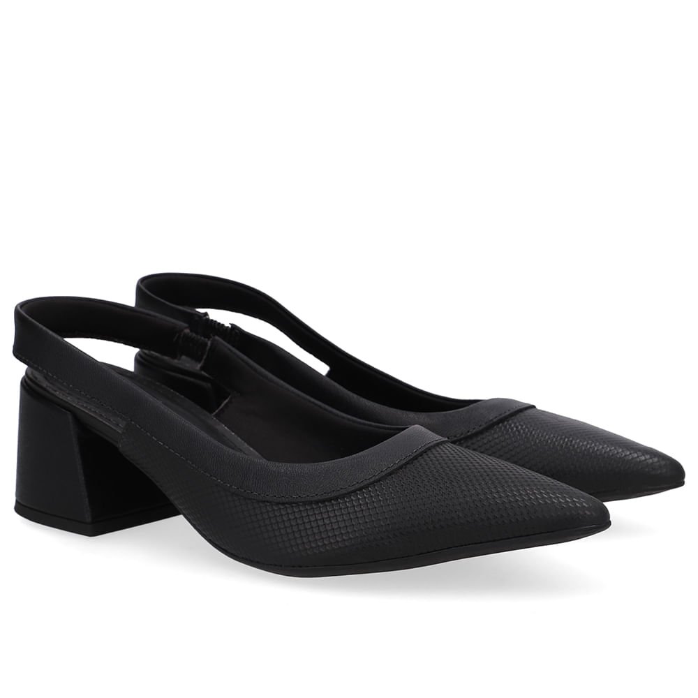 Slingback Preto Salto Bico Fino Preto 2
