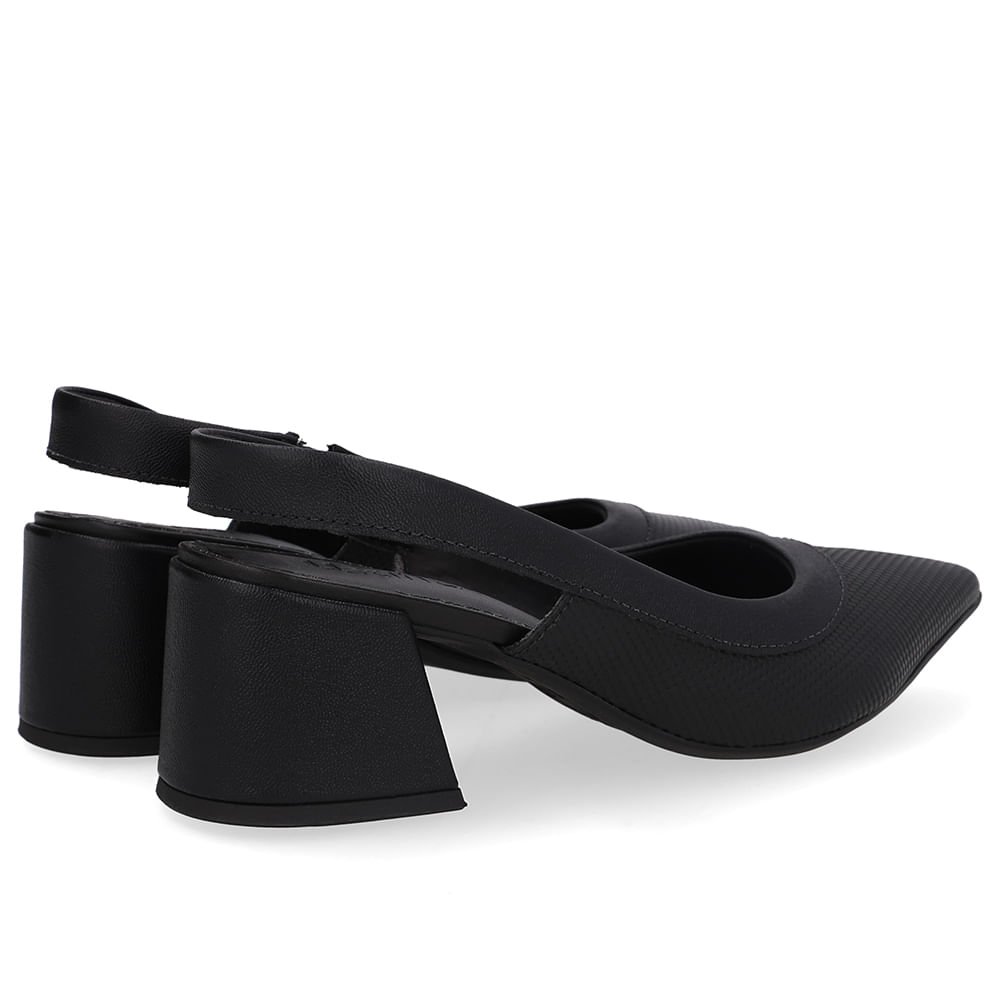 Slingback Preto Salto Bico Fino Preto 3