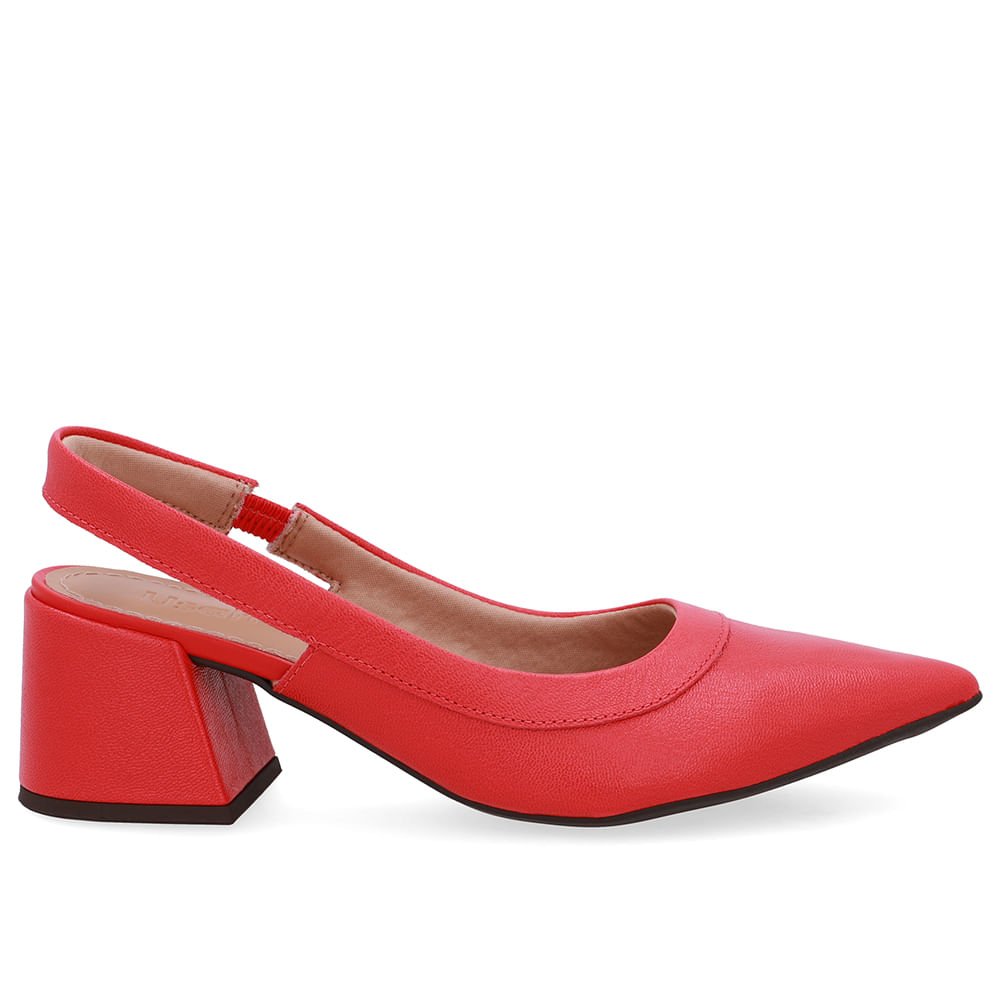 Slingback Vermelho Salto Bico Fino