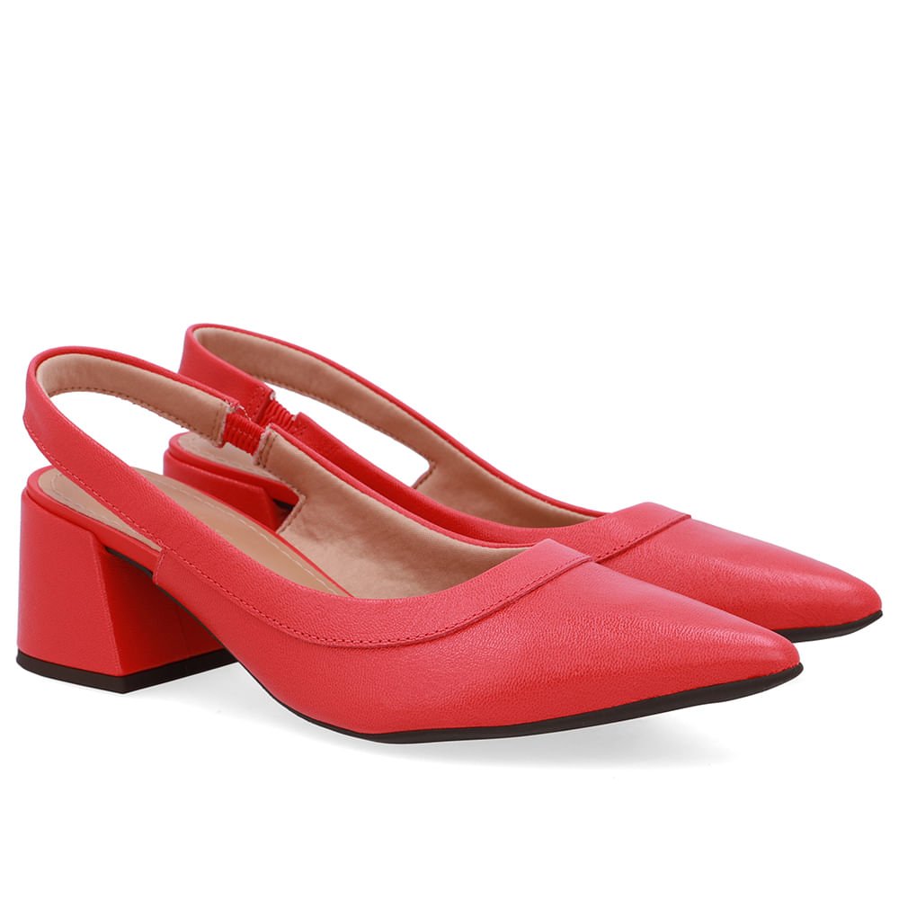 Slingback Vermelho Salto Bico Fino Vermelho 2
