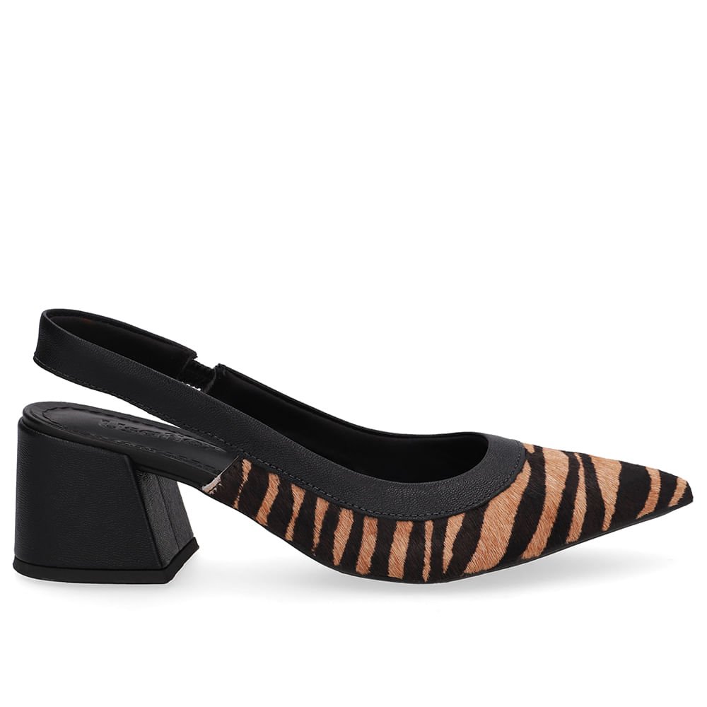 Slingback Pelo Tigre Salto Bico Fino