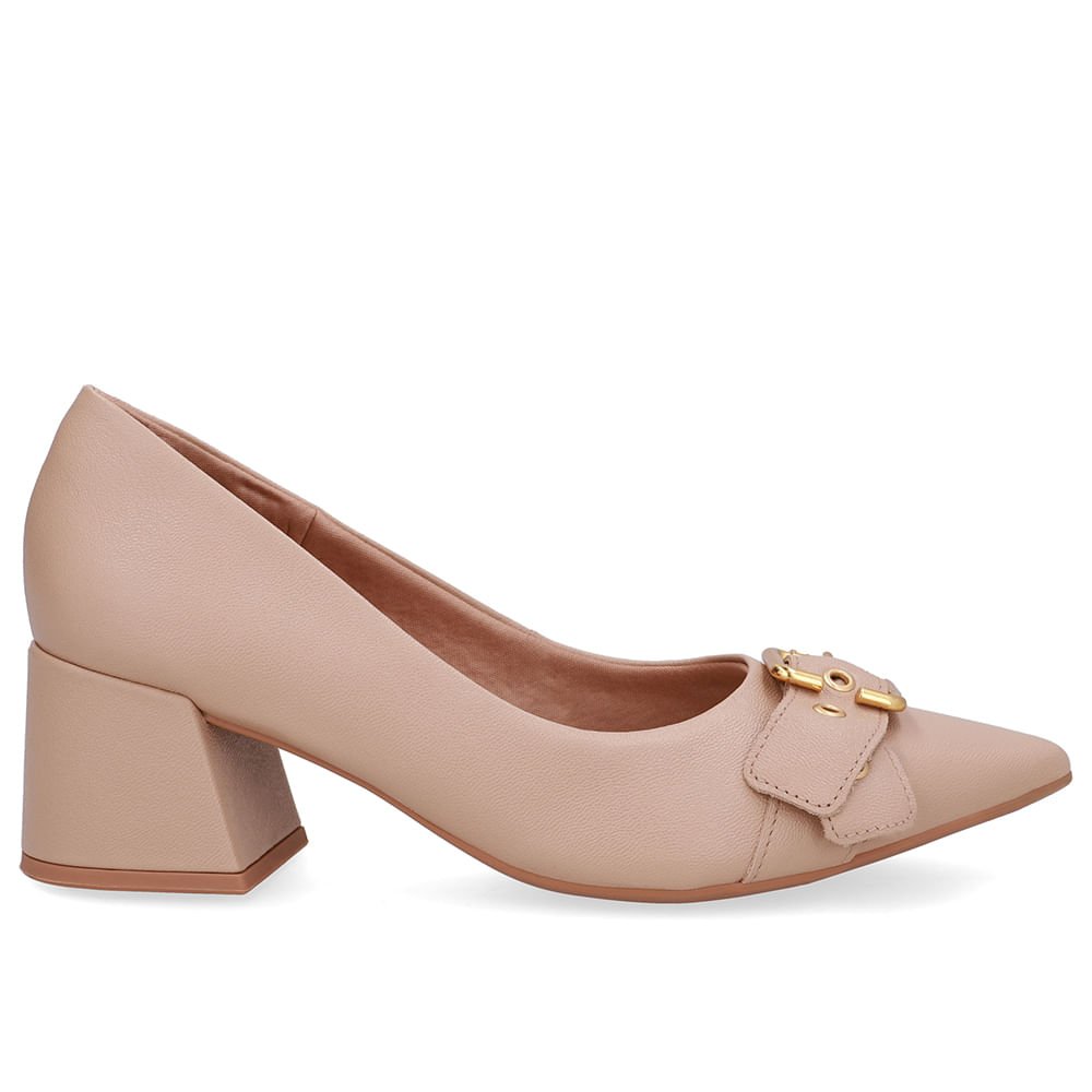 Scarpin Bege Salto Bico Fino Fivela