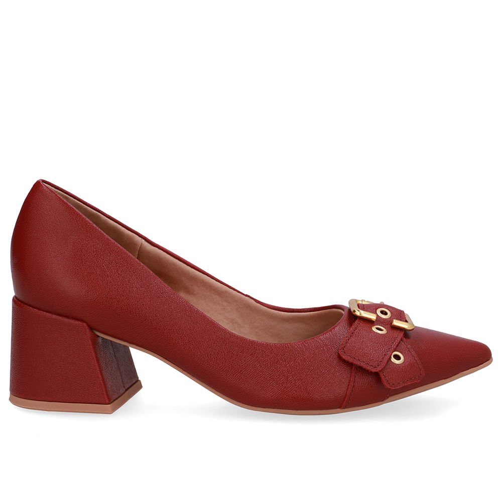 Scarpin Vermelho Salto Bico Fino Fivela