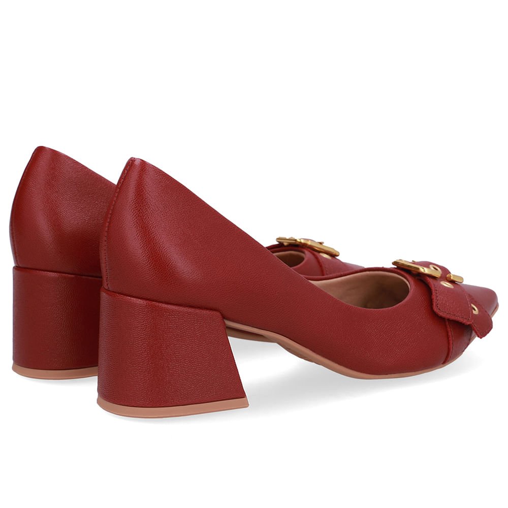 Scarpin Vermelho Salto Bico Fino Fivela Vermelho 3