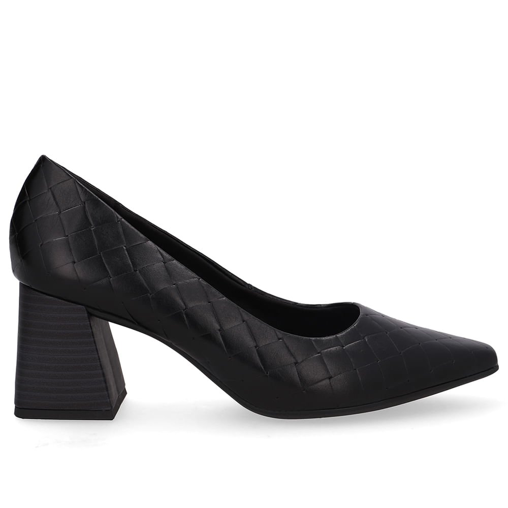 Scarpin Preto Bico Fino Maxi Tressê Preto 1
