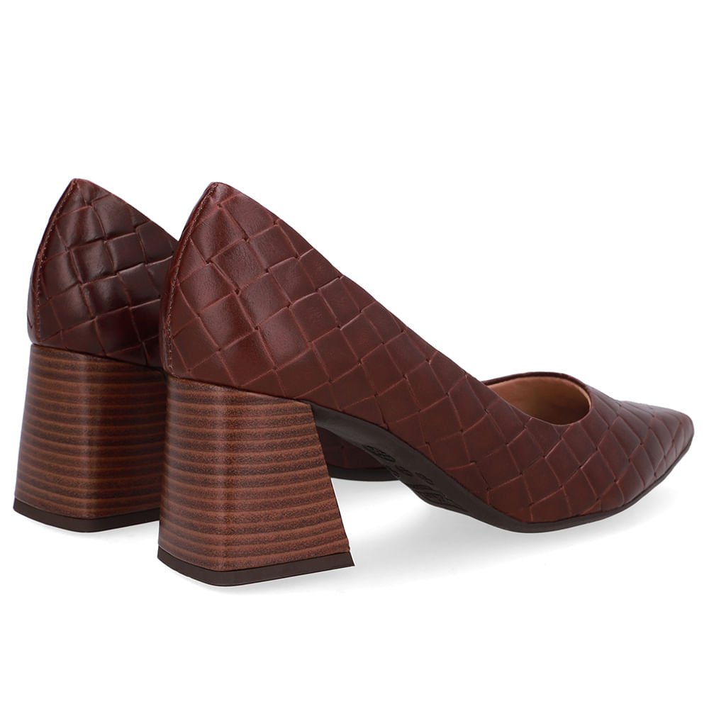 Scarpin Marrom Bico Fino Maxi Tressê Marrom 3