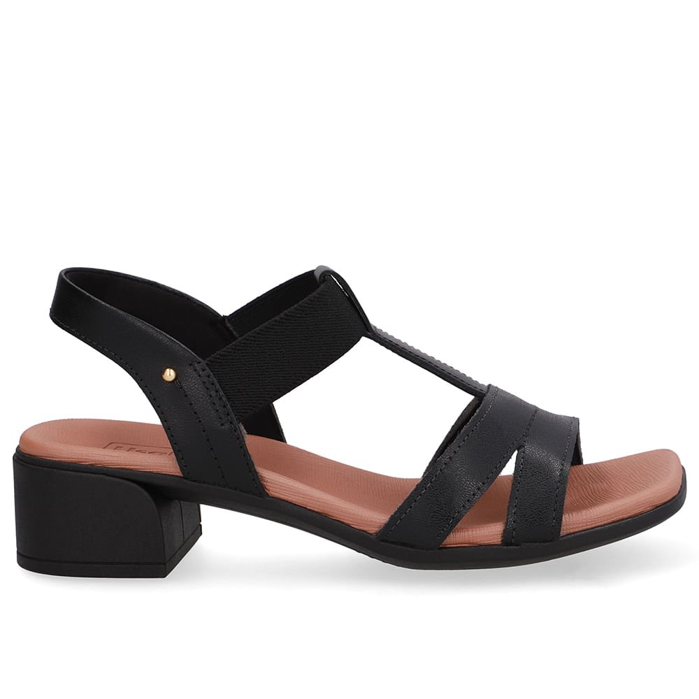 Sandália Couro Preta Costura Enfeite