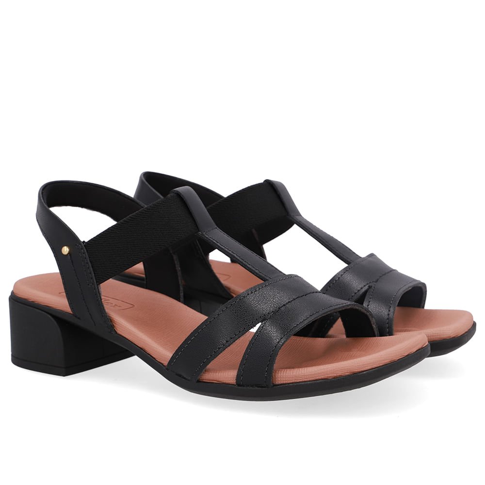 Sandália Couro Preta Costura Enfeite Preto 2