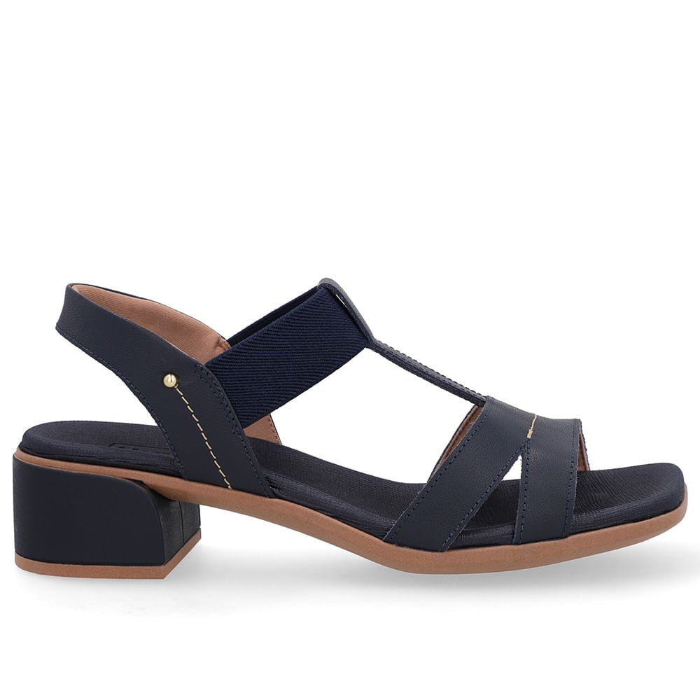 Sandália Couro Azul Costura Enfeite