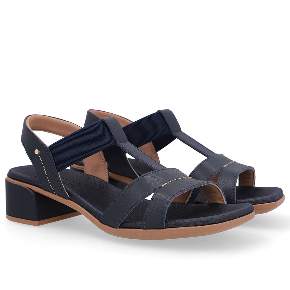 Sandália Couro Azul Costura Enfeite Azul 2