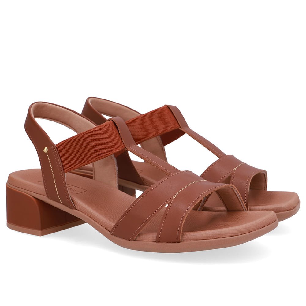 Sandália Couro Marrom Costura Enfeite Marrom 2