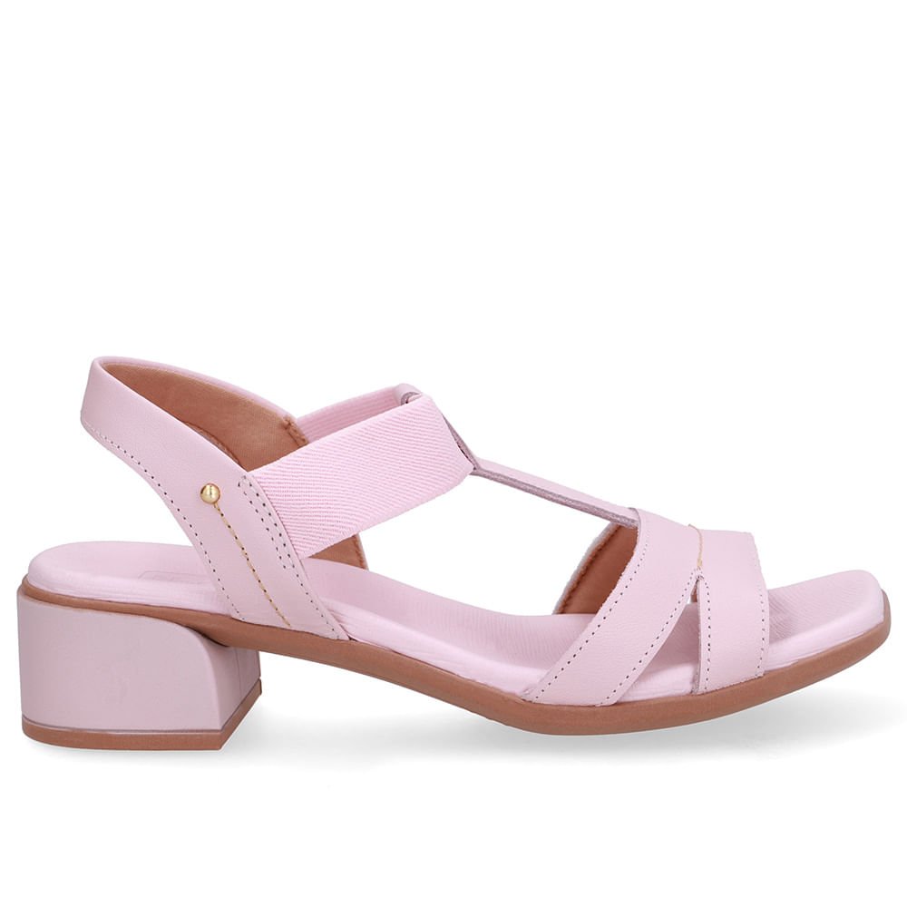 Sandália Couro Rosa Costura Enfeite