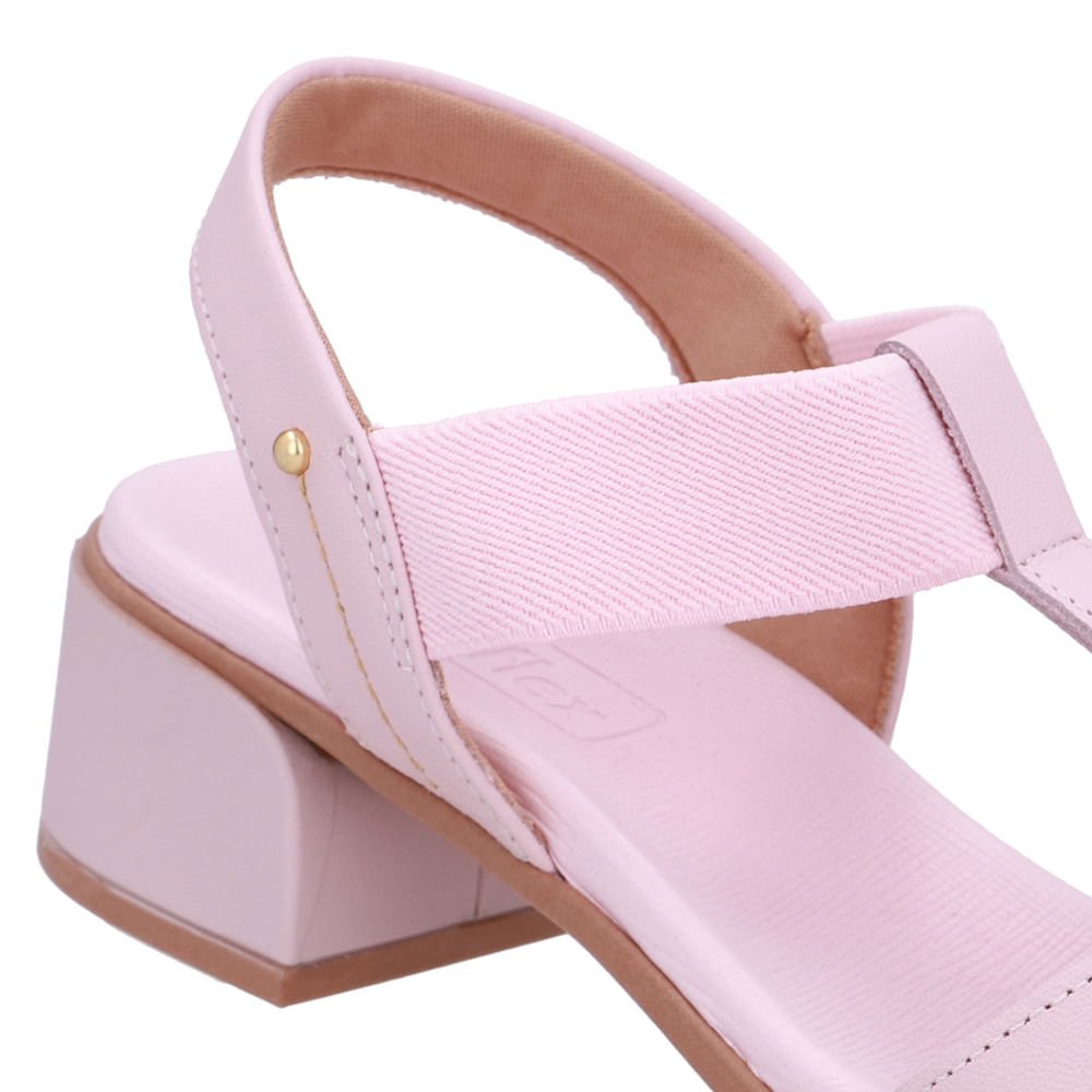 Sandália Couro Rosa Costura Enfeite Rosa 4