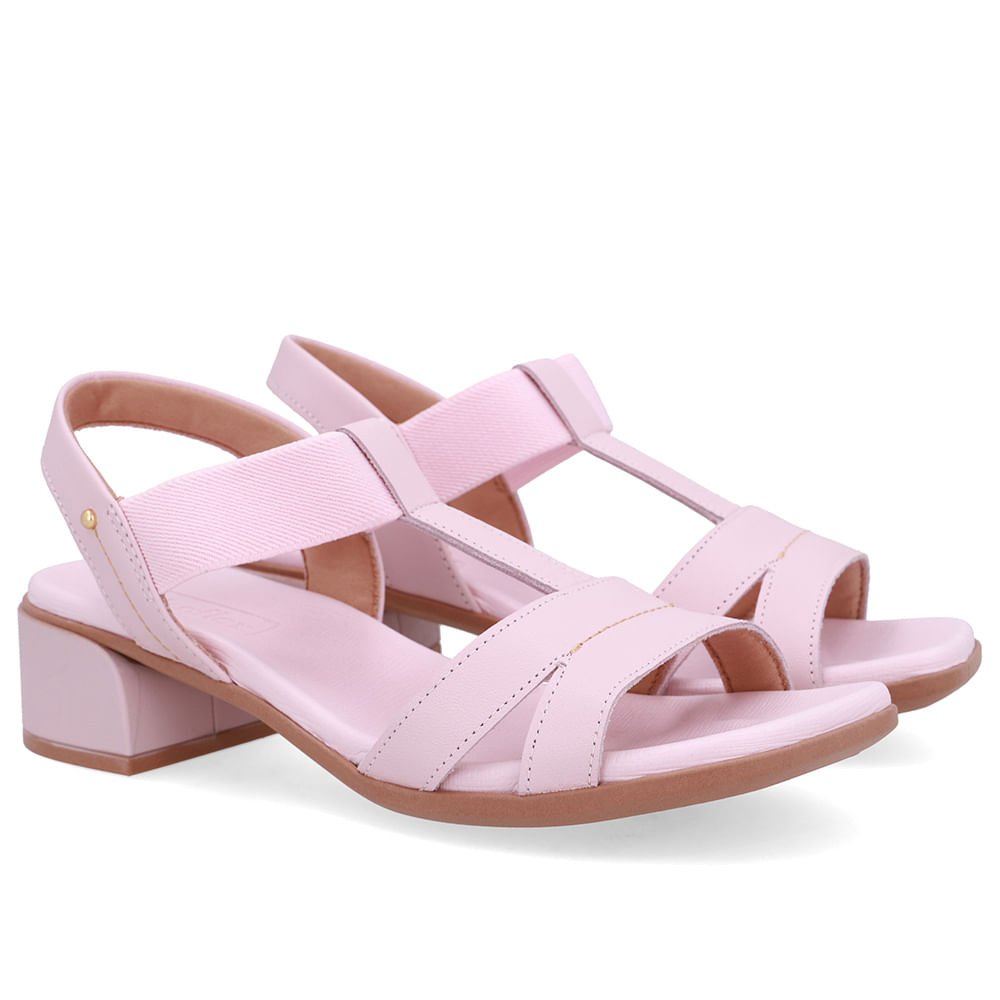 Sandália Couro Rosa Costura Enfeite Rosa 2