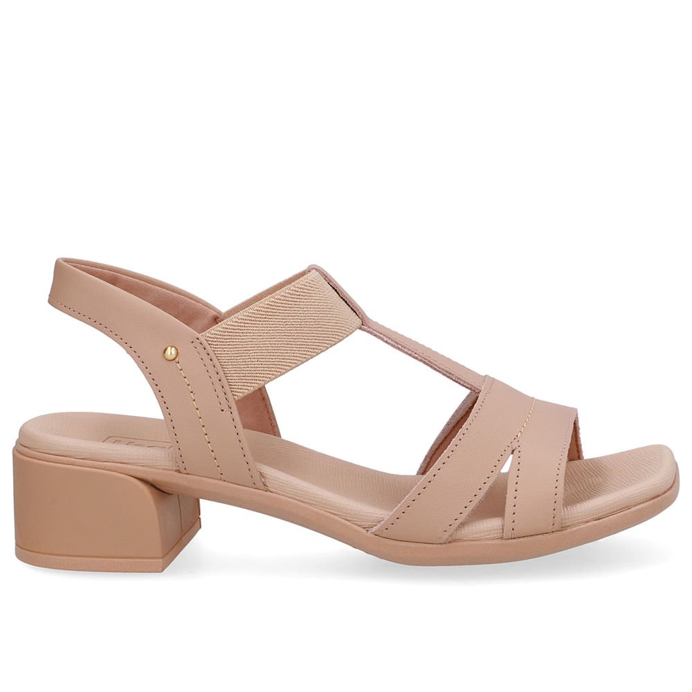 Sandália Couro Bege Costura Enfeite