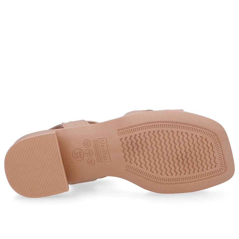 Sandália Couro Bege Costura Enfeite Bege 5