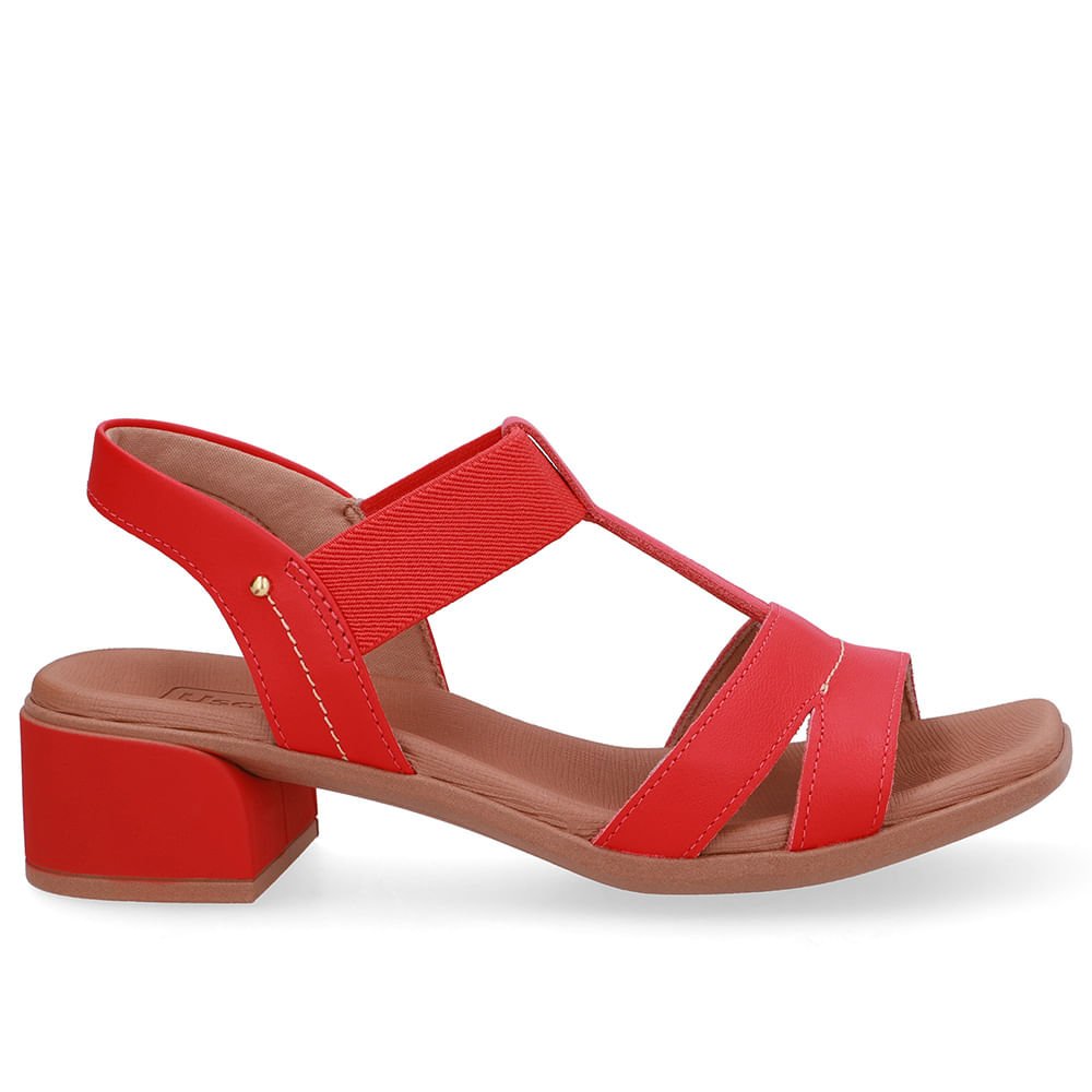 Sandália Vermelha Costura Enfeite