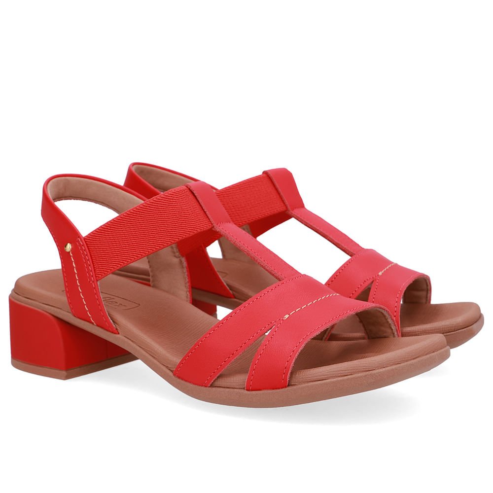 Sandália Vermelha Costura Enfeite Vermelho 2