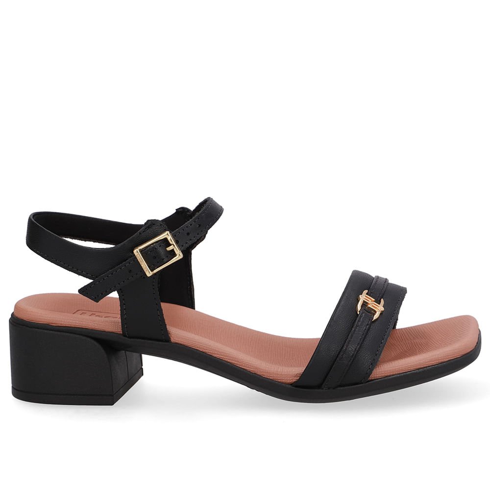 Sandália Couro Preto Tira Enfeite