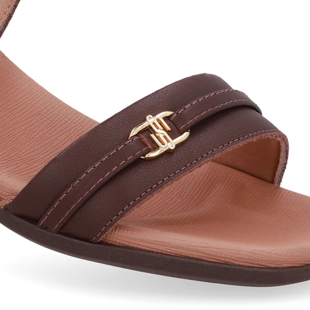 Sandália Couro Marrom Tira Enfeite Marrom 4