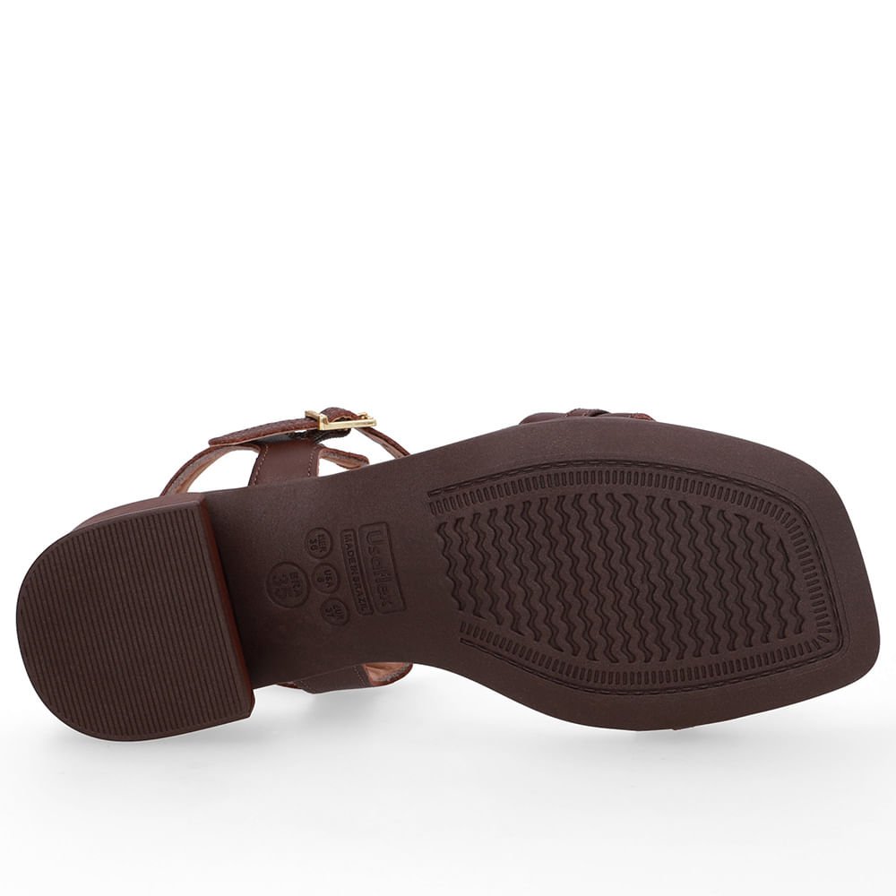 Sandália Couro Marrom Tira Enfeite Marrom 5