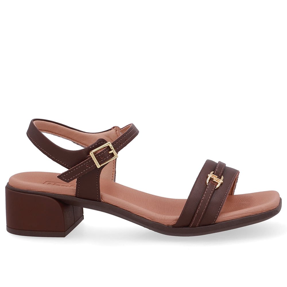 Sandália Couro Marrom Tira Enfeite