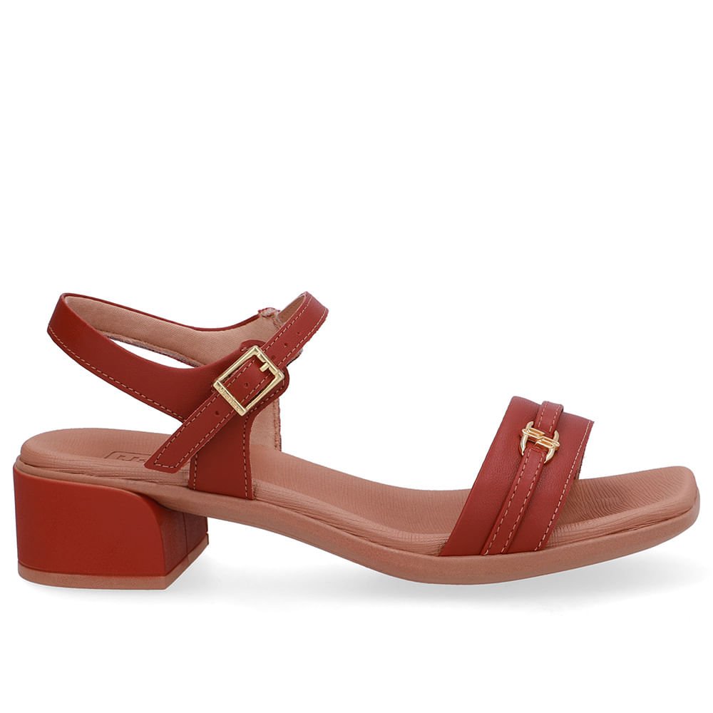 Sandália Couro Marrom Tira Enfeite