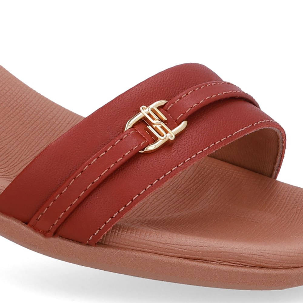 Sandália Couro Marrom Tira Enfeite Marrom 4