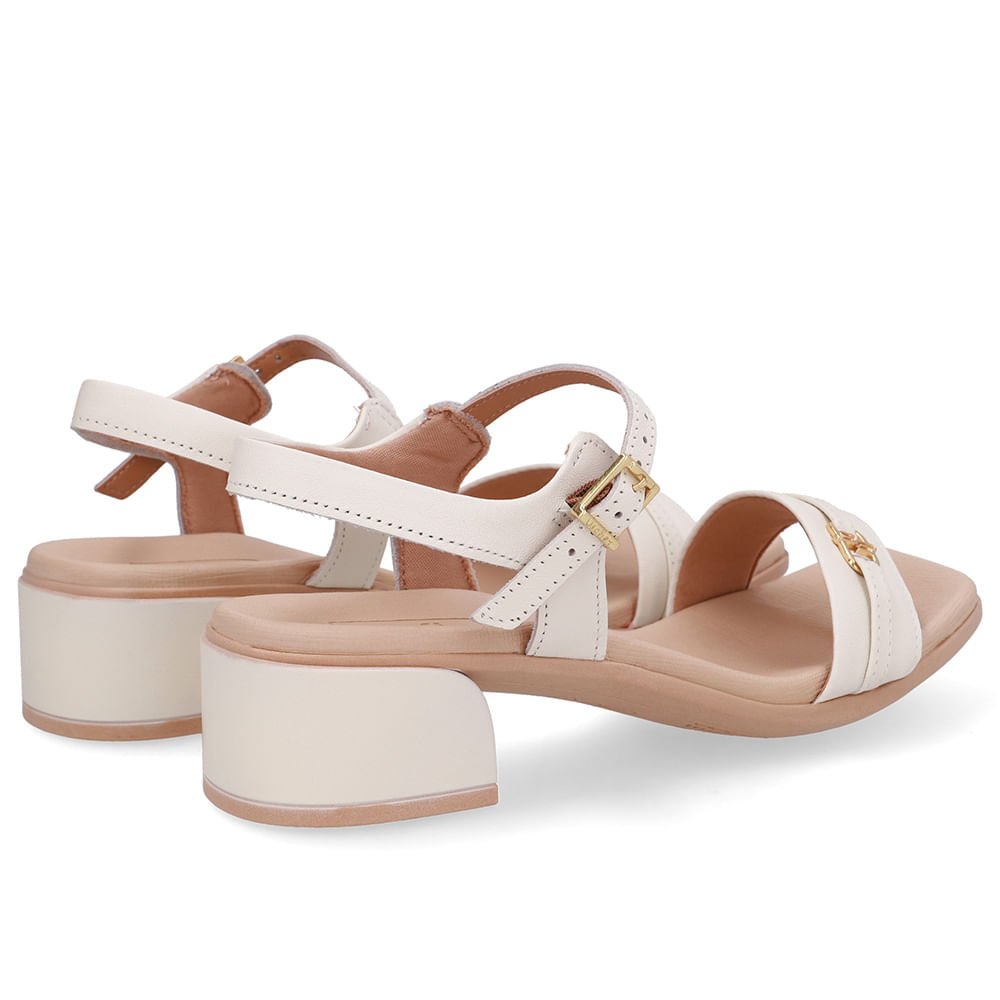 Sandália Couro Branca Marfim Tira Enfeite Marfim 3