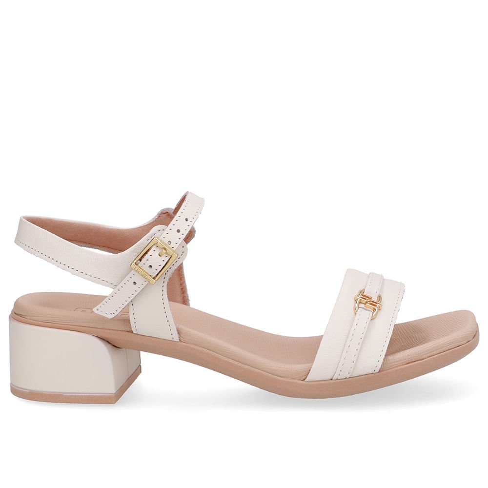 Sandália Couro Branca Marfim Tira Enfeite