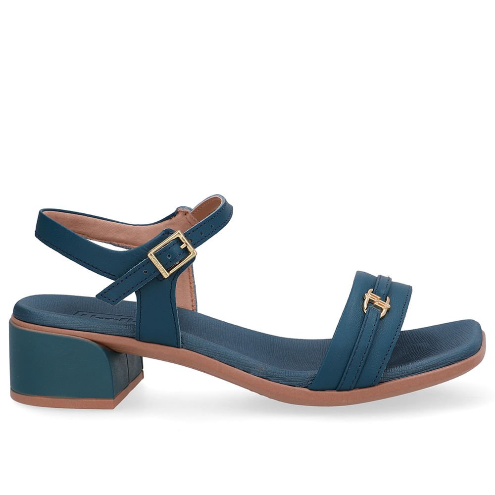 Sandália Couro Azul Tira Enfeite