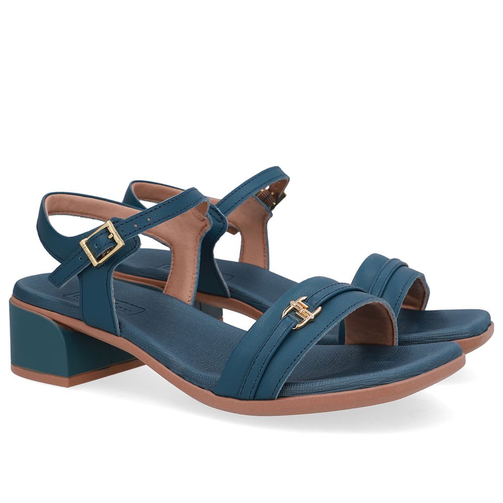 Sandália Couro Azul Tira Enfeite Azul 2