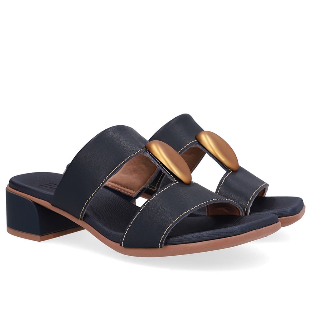 Tamanco Bico Quadrado Couro Azul Azul 2