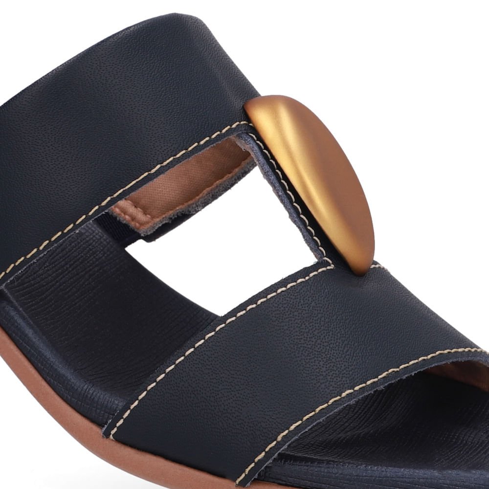 Tamanco Bico Quadrado Couro Azul Azul 4