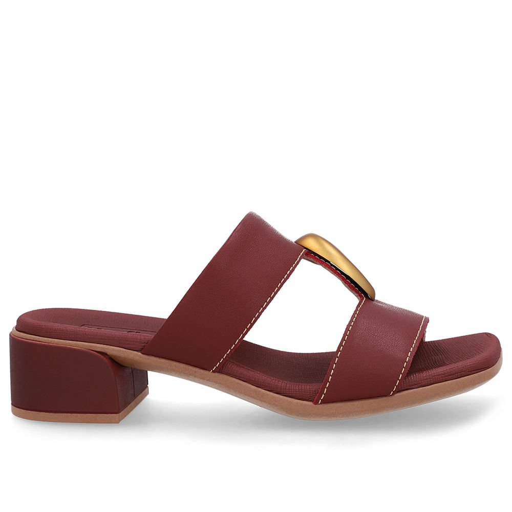 Tamanco Bico Quadrado Couro Vermelho