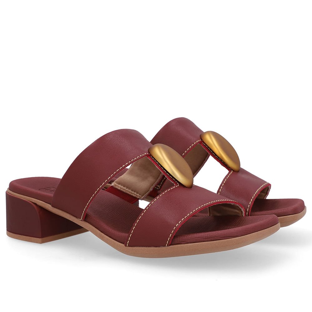 Tamanco Bico Quadrado Couro Vermelho Vermelho 2