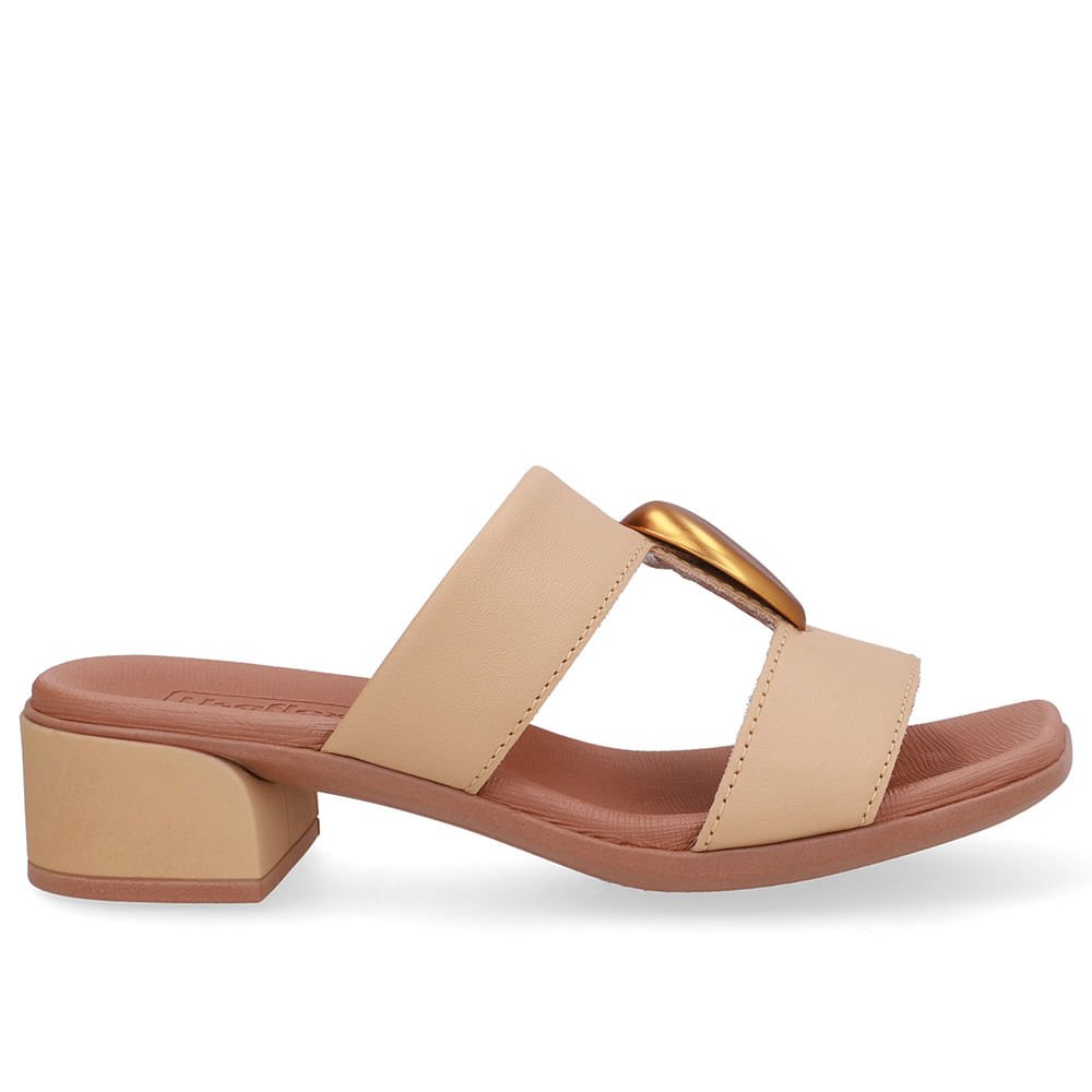 Tamanco Bico Quadrado Couro Bege