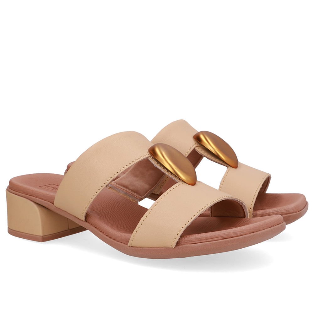 Tamanco Bico Quadrado Couro Bege Bege 2